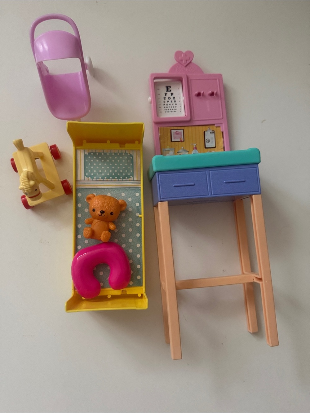 Mattel Doll Medical & Nursery Playset in Pink, Yellow, Blue, Purple